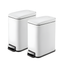 Matte White Stainless Steel Slim Step-On Trash Can Set