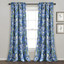 Blue Green Floral Print Wide Blackout Drapes, 2-Piece Set