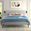 Light Gray King Upholstered Platform Bed with Wood Frame