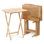 Solid Rubberwood Natural Finish Folding TV Tray Table Set