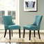 Teal Upholstered Side Chair with Wood Legs