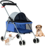 Blue Folding Waterproof Pet Stroller with Cup Holder