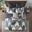 Navy Ikat Print Reversible Cotton Full Quilt Set