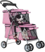 Pink Lightweight 4-Wheel Dog Stroller with Mesh Panels