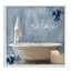 Blue Floral Relax Bathroom Scene Canvas Print with White Frame