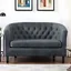 Chesterfield Gray Faux Leather Tufted Loveseat with Solid Wood Legs