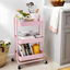 Pink 3-Tier Metal and Plastic Rolling Storage Cart with Tabletop