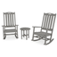 Nautical Slate Gray 3-Piece Porch Rocking Chair Set with Cushions