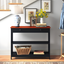 Cherry and Black Wood Metal Console Table with Storage