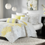 Yellow and Gray Floral Cotton Full/Queen Duvet Cover Set