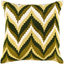 22" Square Olive and White Cotton Ikat Embroidered Pillow