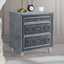 Gray Velvet Upholstered 3-Drawer Nightstand with Crystal Knobs