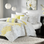 Yellow and Gray Floral Cotton King Duvet Cover Set