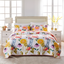 White Cotton King Floral Reversible Quilt Set