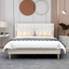 Beige Velvet Queen Upholstered Platform Bed with Tufted Headboard