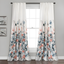 Blue Coral Floral Blackout Polyester Window Curtains, Set of 2