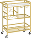 Gold and White 3-Tier Bar Cart with Wine Rack and Glass Holders