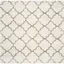 Ivory and Grey Square Trellis Shag Rug, Hand-Knotted, Easy Care