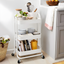 White 3-Tier Metal Kitchen Cart with Storage and Wheels