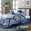 California King Blue Cotton Damask Comforter Set