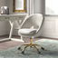 Ivory Velvet Ergonomic Swivel Task Chair with Wood & Metal Frame