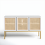 Zadie White and Gold Coastal-Inspired Rattan Sideboard