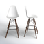 White and Walnut Mid-Century Modern Bar Stools with Acrylic Seats