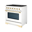 White 36" Dual Fuel Freestanding Range with Brass Trim