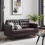 Brown Tufted Faux Leather Loveseat with Wood Legs