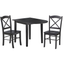 Black Rubberwood Drop-Leaf Dining Table Set with 2 Chairs