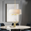 Elegant Transitional Presidio Brass Drum Chandelier with White Shade