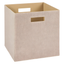 Tan Fabric Cube Storage Bin with Dual Handles