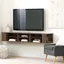 Natural Walnut Floating TV Stand with Cabinet