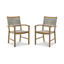 Light Brown Acacia Wood Outdoor Dining Arm Chairs with Rope Back, Set of 2