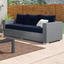 Gray Wicker Rattan Outdoor Sofa with Navy Sunbrella Cushions