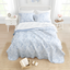 Blue Floral Twin Cotton Reversible Quilt Set with Sham