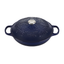 Indigo Cast Iron Round Braiser with Embossed Olive Branch Design