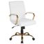 Ergonomic Mid-Back Swivel Executive Chair in White LeatherSoft with Gold Metal Frame