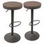 Dakota Adjustable Swivel Barstools in Brown and Grey Wood and Metal