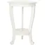 Transitional Round Wood & Stone Pedestal Side Table in Distressed Cream