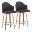 Zebra Wood & Chrome Swivel Counter Stool with Charcoal Fabric, Set of 2