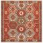 Red and Olive 6' x 6' Square Handwoven Wool Kilim Area Rug