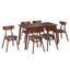 Mid-Century Walnut 7-Piece Dining Set with Dark Gray Cushions