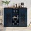 Navy Blue 47" Wine Cabinet with Glass Doors and Metal Rack