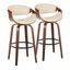 Walnut and Cream Swivel Bar Stools with Metal Footrest