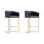 Set of 2 Black Leather and Gold Metal Barstools