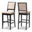 Elegant Sand Fabric & Dark Brown Wood Barstool Set, 2-Piece