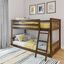 Walnut Twin Over Twin Low Bunk Bed with Ladder and Drawers