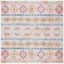 Ivory and Red Boho Chic 6'7'' Square Easy-Care Outdoor Rug