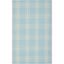 Light Blue Plaid Wool and Cotton Flat Woven Rug